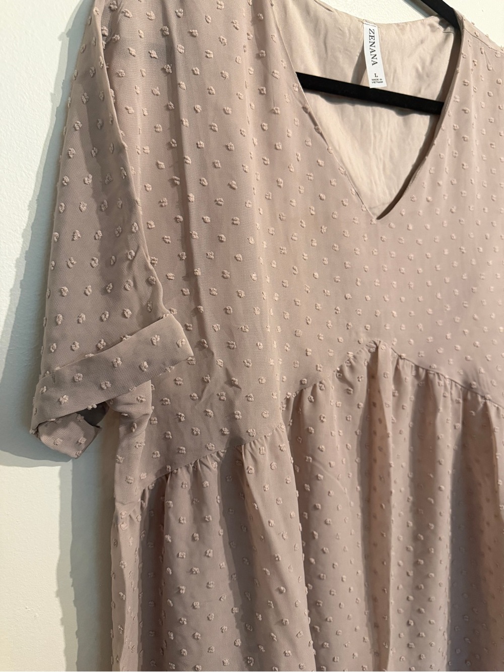 Brand New Zenana Neutral Textured Babydoll Dress - Picture 6 of 8